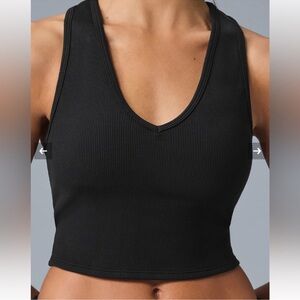 ALO Yoga Goddess Cropped Racerback Black Tank Top Sz XS 2-4